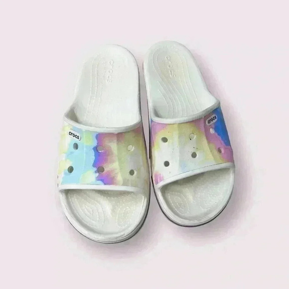 Crocs Bayaband Pastel Tie Dye Mania Slide Sandals Men’s 7 Iconic Comfort - Picture 2 of 6